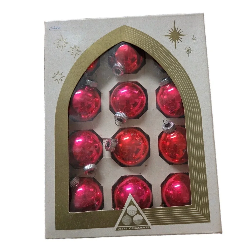 24 Glass Christmas Ornaments Pinkish MCM Delta American Made Vtg Holiday Decor
